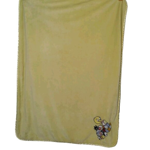 Vintage Looney Tunes Tiny Toons Sylvester And Tweety Baby Blanket Yellow Satin - Picture 1 of 14